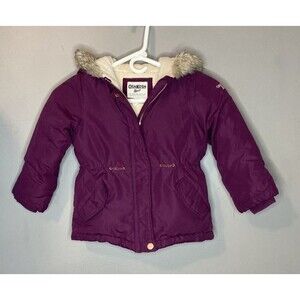 OshKosh B'Gosh Girls Purple Faux Fur Trim Hood Fleece Lined Zip Up Winter Coat 4